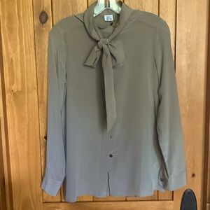 Iris & Ink Neck Tie Long Sleeve Button Up Silk Blouse Sz 4 NWT